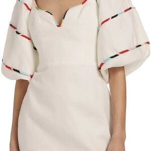 FARM Rio Cream Mini Dress with Colorful Puff Sleeves